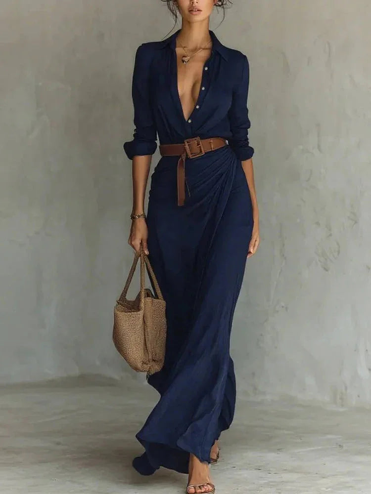 Thames Tailor | Maxi zavinovacie šaty s klopovým výstrihom