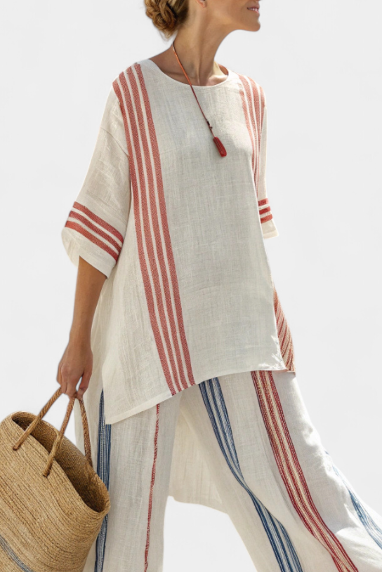 Ludovica – top s viacfarebnými prúžkami, sofistikovaný štýl a stredomorské nohavice